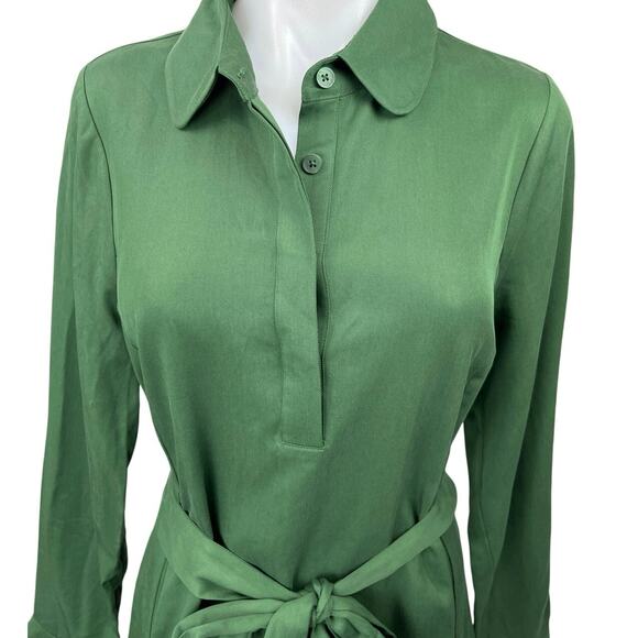 NEW Darling Green Long Sleeve Button Collar Tie Waist Belted Mini Shirt Dress S - Picture 6 of 8